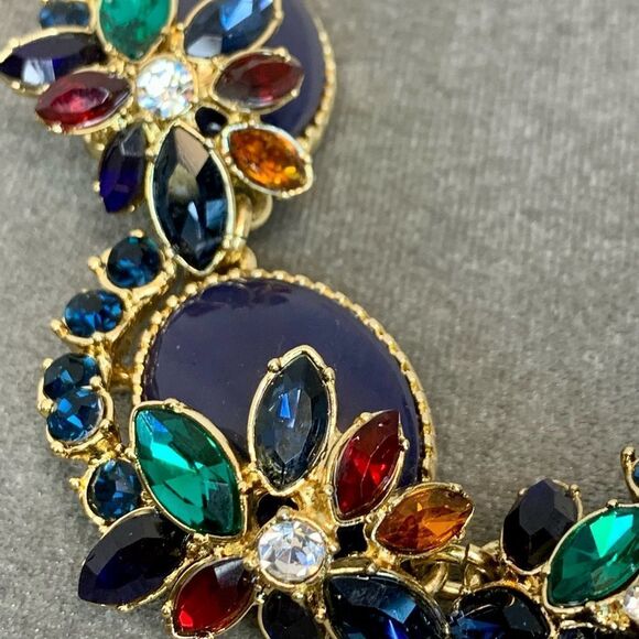 Talbots multicoloured gem jewelled rhinestone chunky statement necklace - Picture 5 of 12